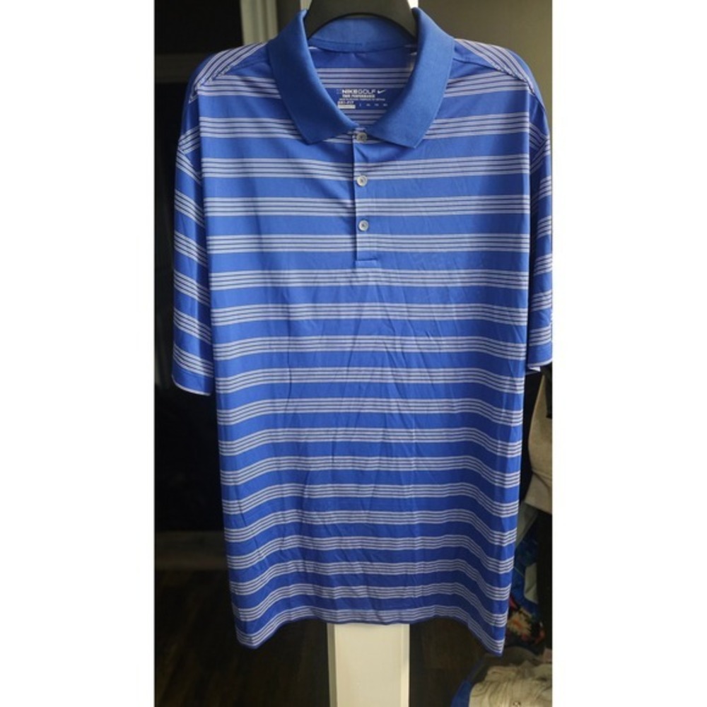 Men's Nike Golf Tour Performance Blue White Striped Dri-FIT Polo Shirt  XXL